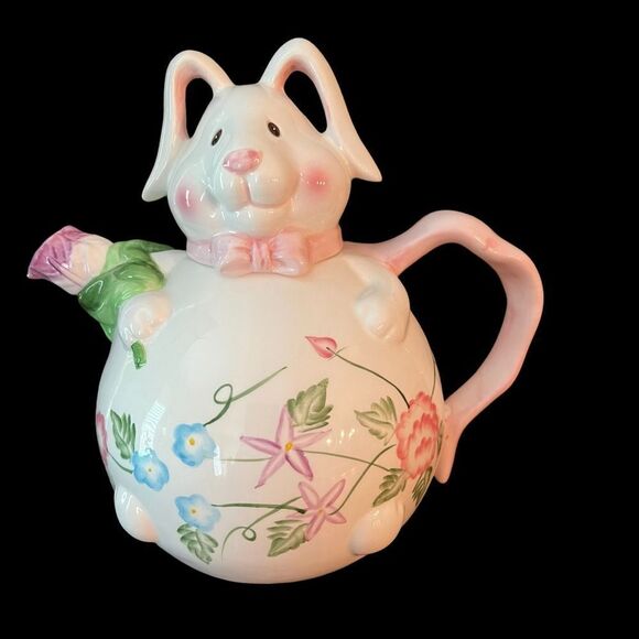 Bunny/Rabbit Ceramic TeaPot Heartfelt Kitchen Creations 7”Tall NWOT - Picture 1 of 5